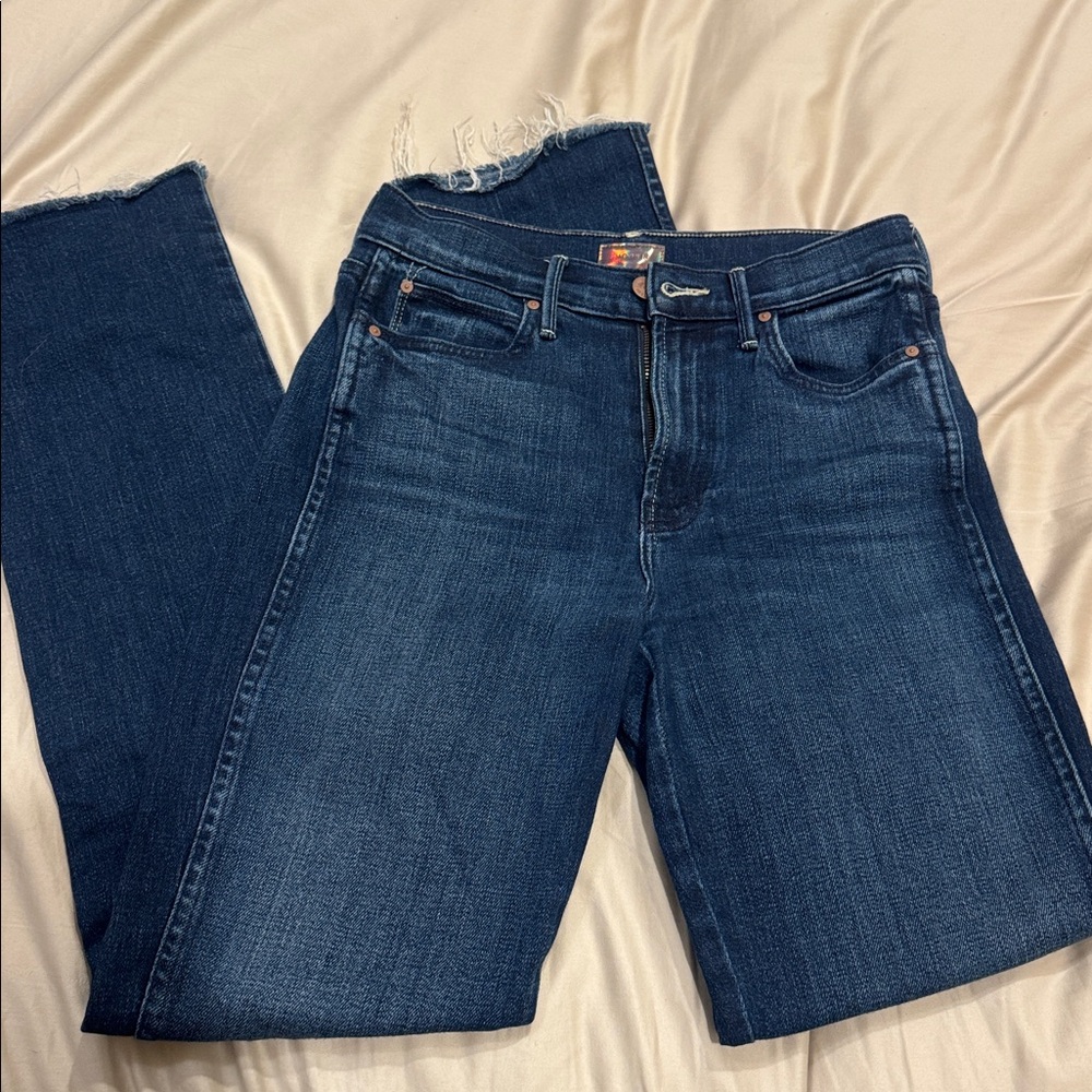 MOTHER Denim Rascal Slice Stretch Skinny Fray Jeans in Sake to Me